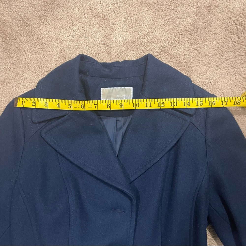 Michael Kors MK Shappire Blue Hooded Wool Belted Tie Waist Pea Coat - Picture 12 of 12